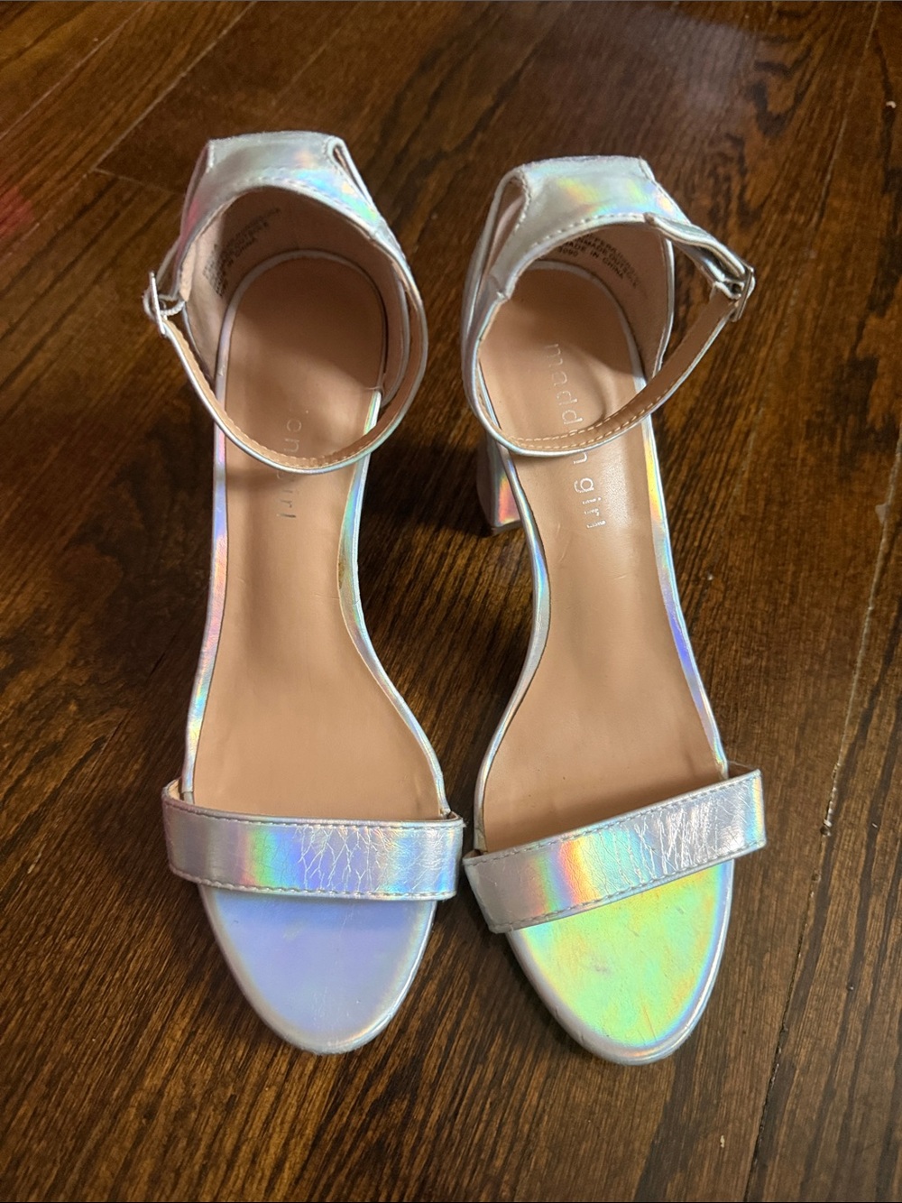 Madden Girl Iridescent Ankle-Strap Block Heel Sandals - Silver
